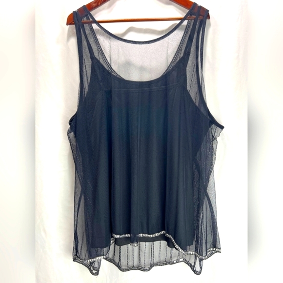 LB Black Sheer Beaded Top Overlay With Black Sleeveless Tank 26/28 - Picture 2 of 5